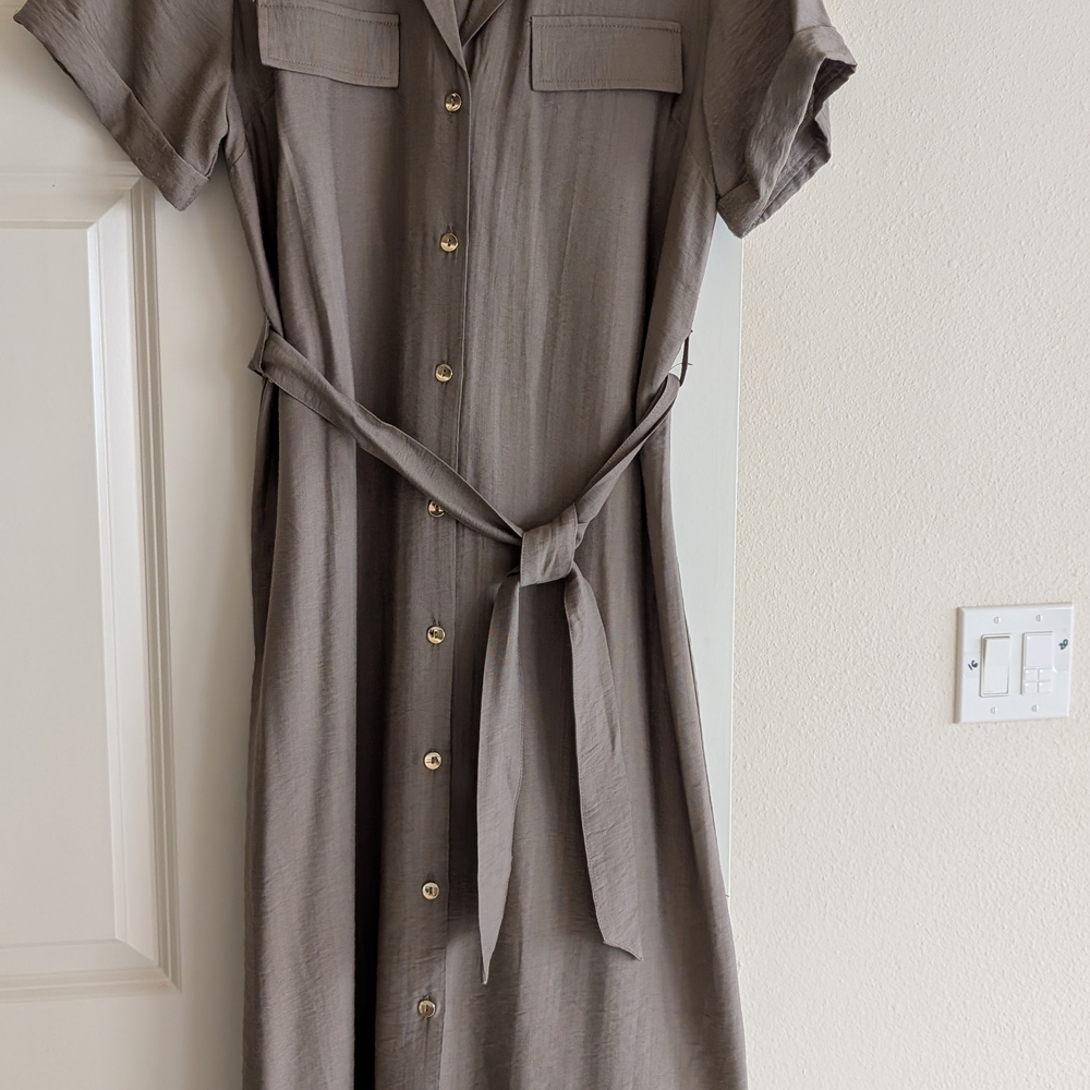 Primark Red Ruched Midi Dress with Cuffed Sleeves
